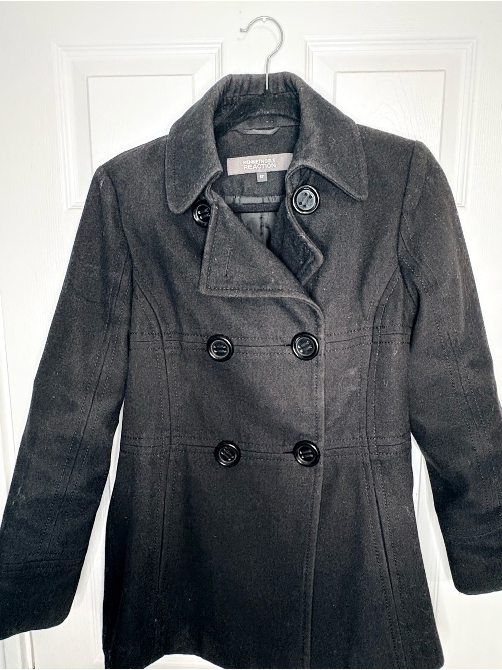 Kenneth Cole Black Double-Breasted Wool-Blend Peacoat